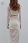 Un Morceau velvet lace stitching waist details dress UM231LS08 white PUM35